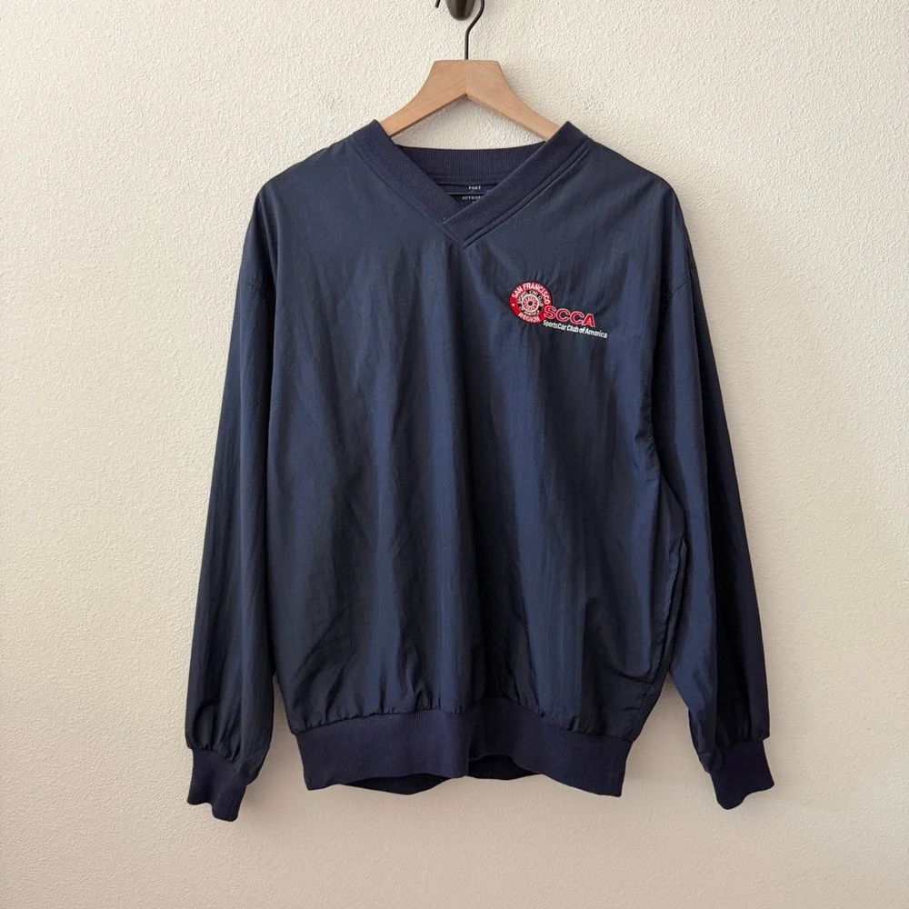 PORT AUTHORITY Mens Windbreaker SCCA Racing Gorpcore Sporty Navy Blue Size M